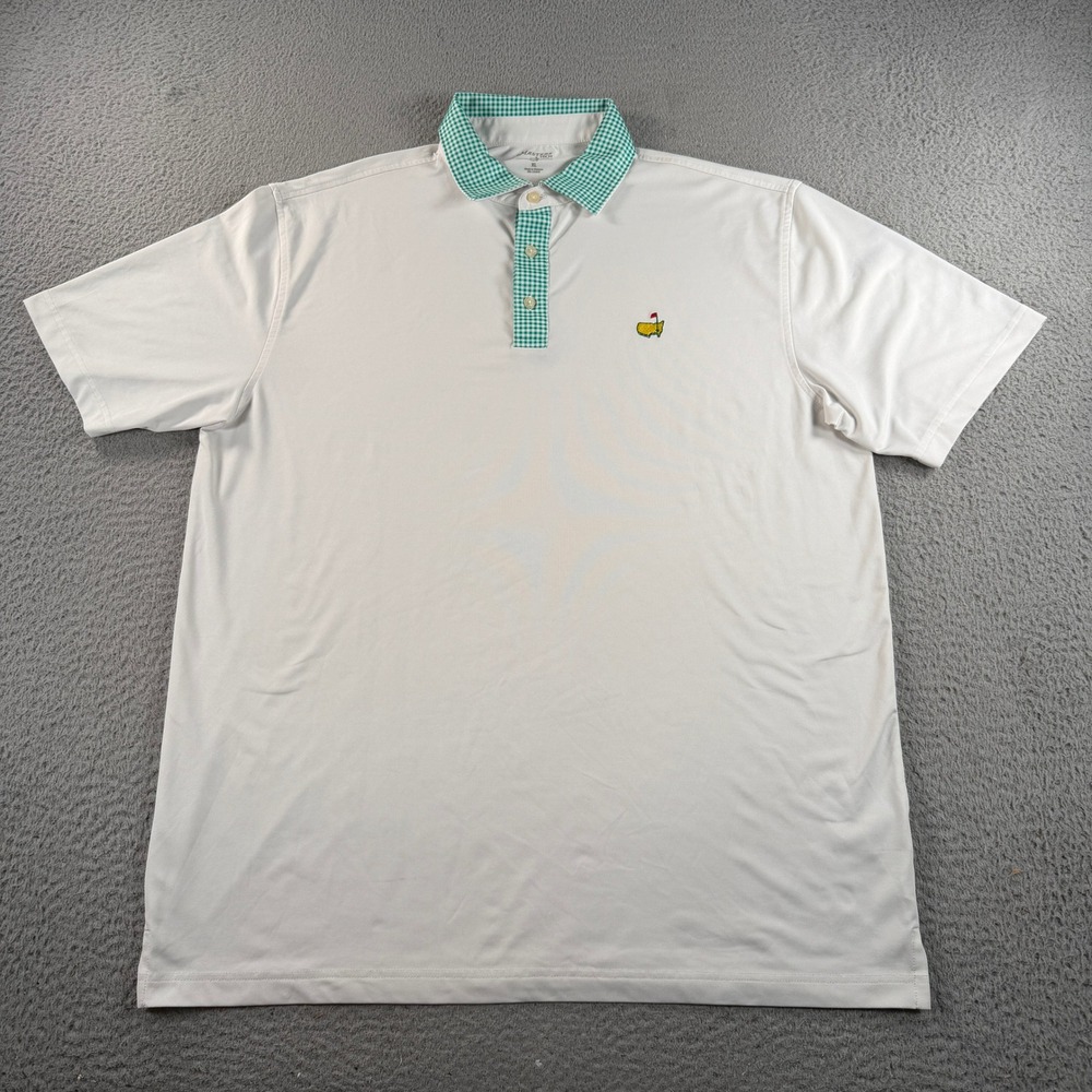 Masters Tech Golf Polo Shirt Mens XL White Gingham Collar Logo Performance